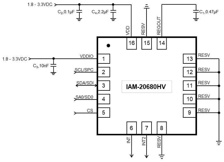 Applikations-Schaltungsdiagramm - TDK InvenSense IAM-20680HV Bewegungsverfolgungs-Sensor